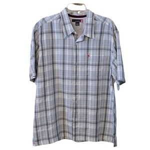 90s/Y2K QuikSilver Short Sleeve Plaid Button Up Shirt White Silver Gray Men's XL